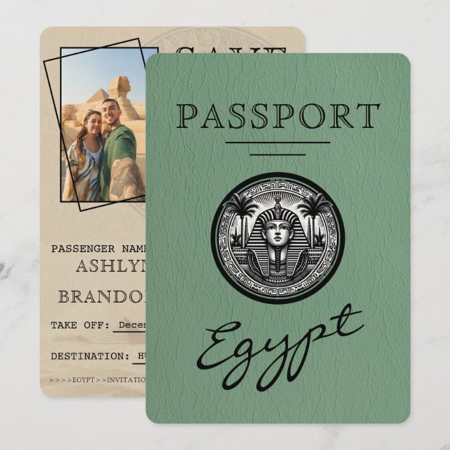 Cartão de Casamento Passaporte Verde Sage Egito Sa (Frente/Verso)