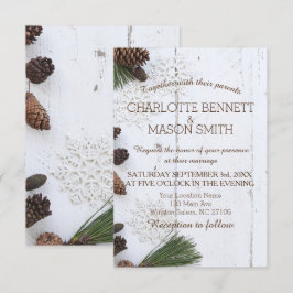 Cartão de Casamento Pinecone e Flocos de Neve