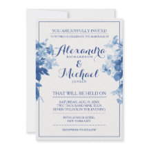 Cartão de Casamento por Aquarela Azul Moderno