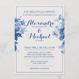 Cartão de Casamento por Aquarela Azul Moderno
