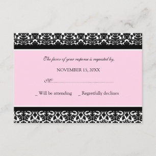 Cartão de casamento preto cor-de-rosa do damasco
