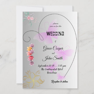 Cartão de casamento preto e branco macio com flora