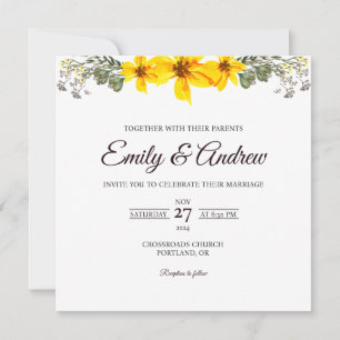 Cartão de Casamento Quadrado com Aquarela Floral d