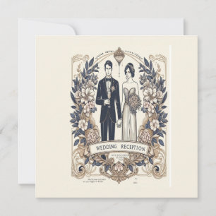 cartão de casamento retrô preto e branco