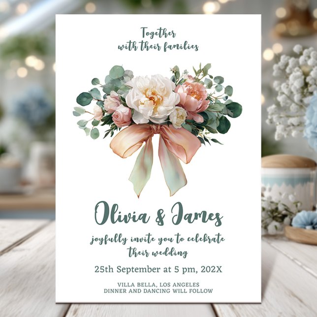Cartão de casamento romântico de arcos florais (Criador carregado)
