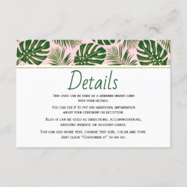 Cartão de casamento rosa das folhas tropicais verd