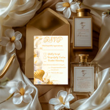 Cartão de Casamento RSVP da Seashell Dourada Elega
