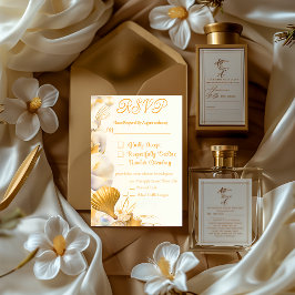 Cartão de Casamento RSVP da Seashell Dourada Elega