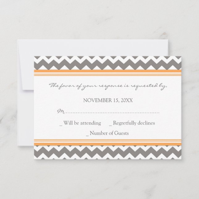 Cartão de Casamento RSVP de cinza Orange Chevron (Frente)