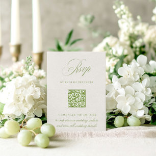 Cartão de Casamento RSVP de Código QR de Sage Gree