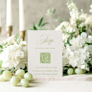 Cartão de Casamento RSVP de Código QR de Sage Gree