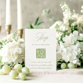 Cartão de Casamento RSVP de Código QR Verde Elegan