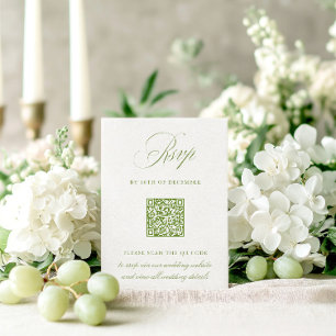 Cartão de Casamento RSVP de Código QR Verde Elegan