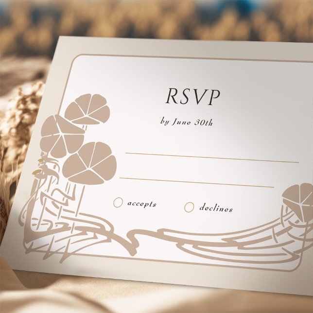 Cartão de Casamento RSVP de Creme Botânico (Criador carregado)