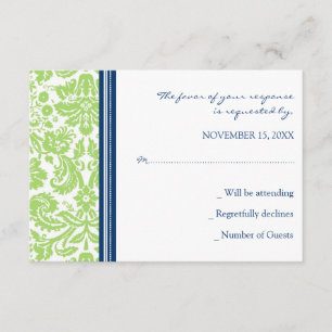 Cartão de Casamento RSVP de Damasco Azul limão