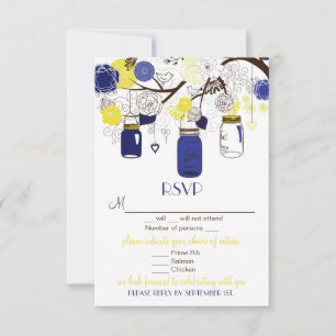 Cartão de Casamento RSVP de Mason Floral Azul e Am