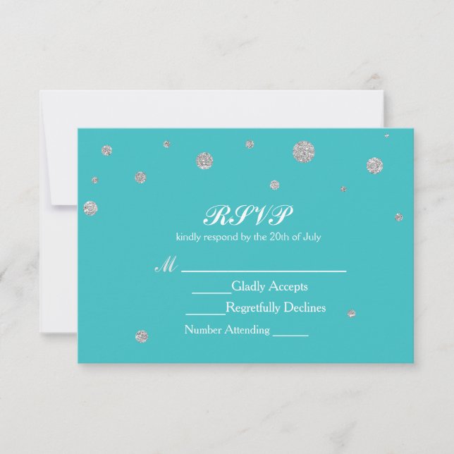 Cartão de Casamento RSVP de Turquesa e Silver Glit (Frente)