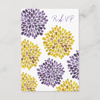 Cartão de Casamento RSVP Flor Amarelo Roxo