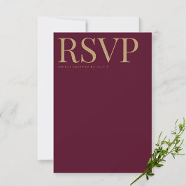 Cartão de Casamento RSVP Moderno Burgundy e Dourad