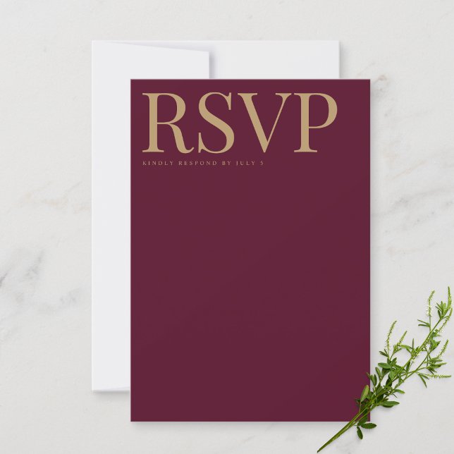 Cartão de Casamento RSVP Moderno Burgundy e Dourad (Criador carregado)