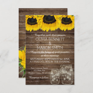 Cartão de Casamento Russo Mason Jar Sunflower