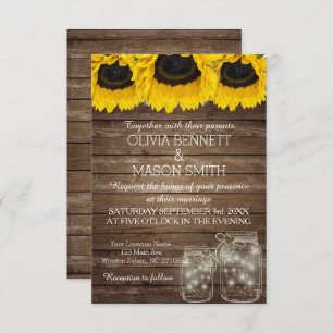 Cartão de Casamento Russo Mason Jar Sunflower