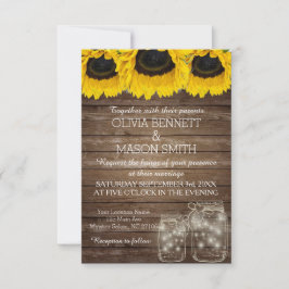 Cartão de Casamento Rustic Mason Jar Sunflower
