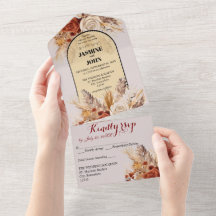 Cartão de Casamento Rústico Boho com Flores de Out