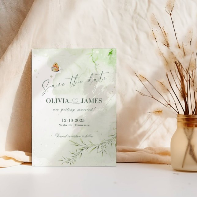 Cartão de Casamento 'Salve a Data' com Folhas Abst (Criador carregado)