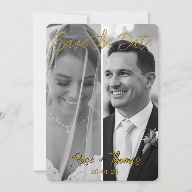 Cartão de casamento simples moderno com foto (Frente)