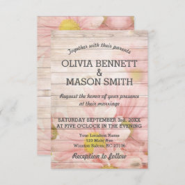 Cartão de Casamento texturizado de flor de madeira