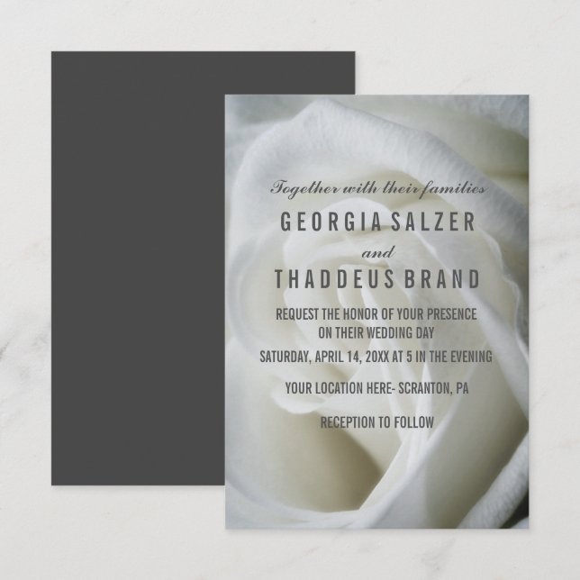 Cartão de Casamento Texturizado Rosa Branca (Frente/Verso)