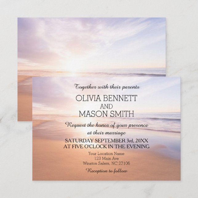 Cartão de Casamento Tropical de Praia Moderno (Frente/Verso)