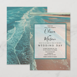 Cartão de Casamento Tropical de Praia Moderno Fade