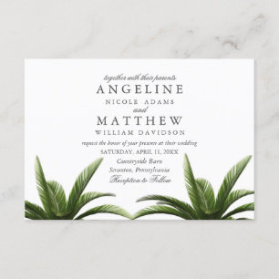 Cartão de casamento tropical do verde da palmeira