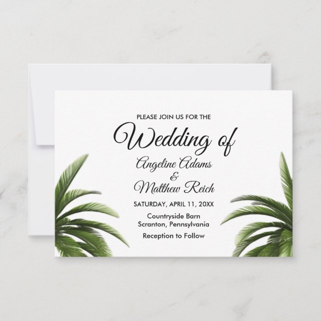 Cartão de Casamento Verde da Árvore Tropical Palm (Frente)