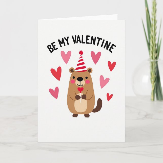 Cartão de Castor Be My Valentine (Frente)
