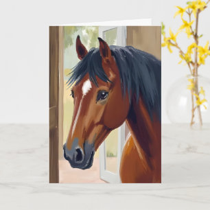 Cartão de Cavalos Marrons aquarela Animais Campo C