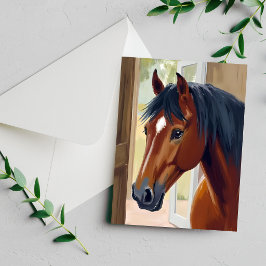 Cartão de Cavalos Marrons em Aquarela Animal País 