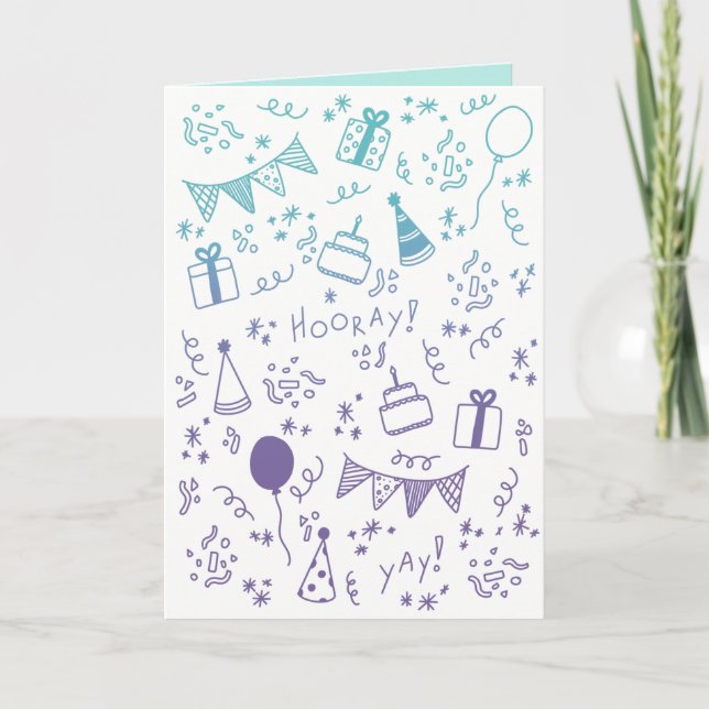 Cartão de Celebração Azul e Roxo (Frente)