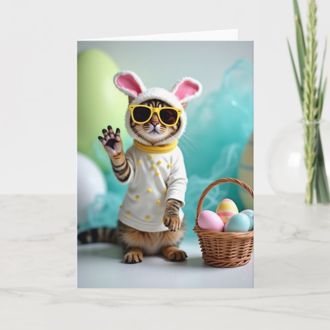 Cartão de Celebração da Primavera com Gatinho Fofo (Frente)