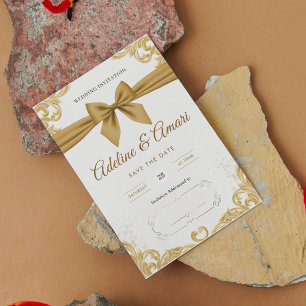 Cartão de Celebração de Casamento Elegante Dourado