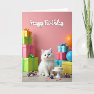 Cartão de Celebração de Gatinho Rosa