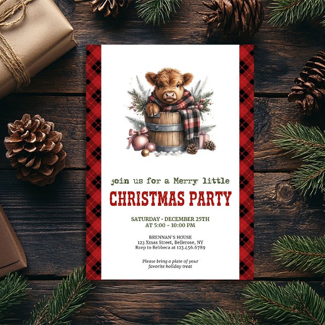Cartão de celebração de Natal de vaca das Highland (Editable highland cow Christmas celebration card)