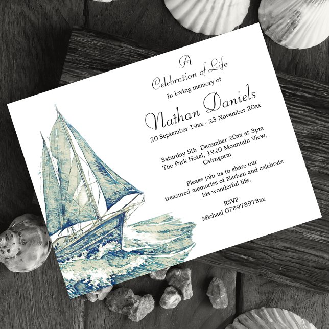 Cartão de Celebração de Vida do Iate Azul (Celebrate a life lived on the ocean.)