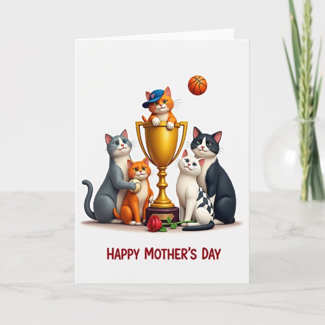 Cartão de Celebração do Dia das Mães Trophy Cats (Frente)