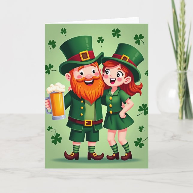 Cartão de Celebração do Leprechaun Sortudo (Frente)