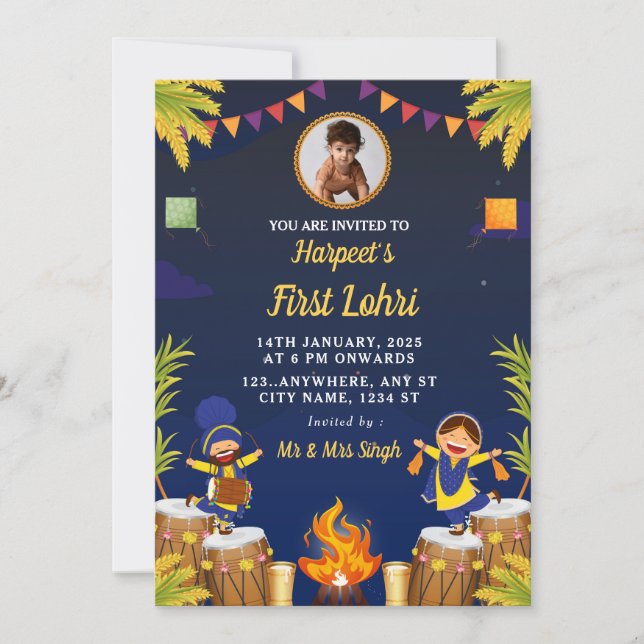 Cartão de Celebração do Primeiro Lohri do Bebê com (Frente)