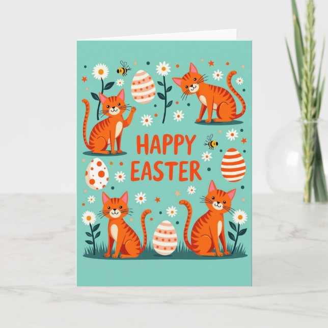 Cartão de Celebração dos Gatos da Primavera Feliz (Frente)