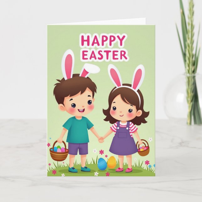 Cartão de Celebração Infantil de Primavera (Frente)